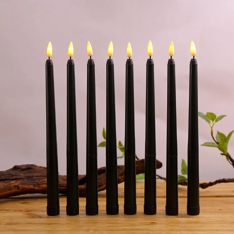 1 Pieces Black White Led Candles With Flickering Flame Battery Operated Flameless Halloween Grave Decor Votive