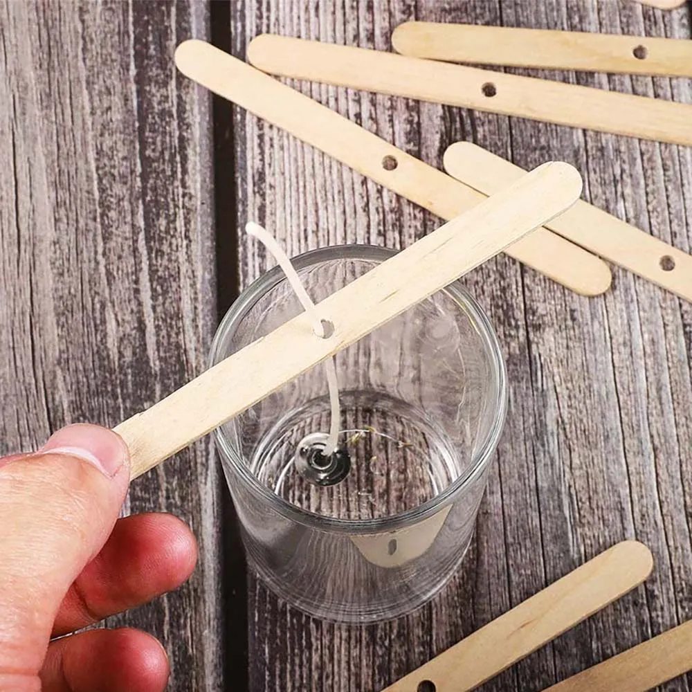100pcs Wooden Candles Wick With Sustainer Tab Candle Core For Candle Making Supply Soy Parffin Wax