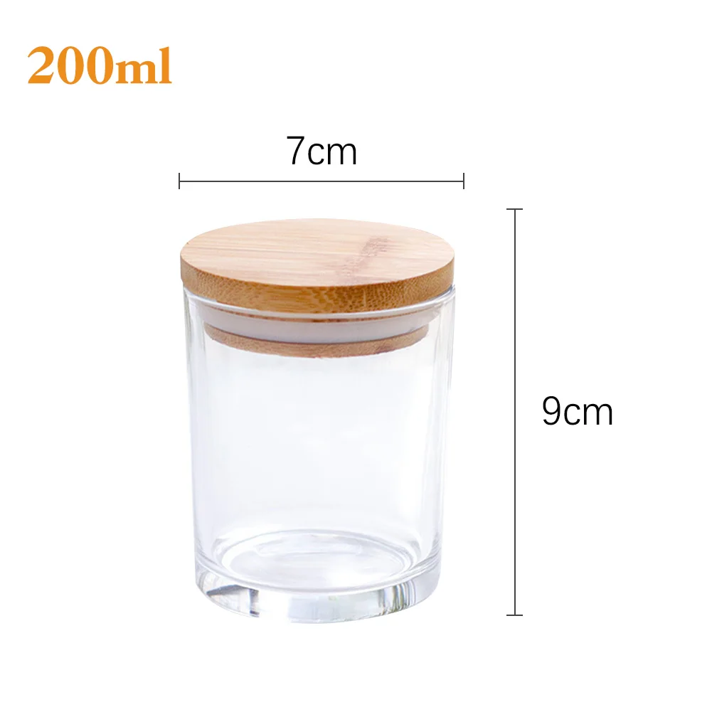 1pcs Transparent Glass Candle Cup With Wood Lid Matte Black Wax Container Home Decor Aromatherapy Making