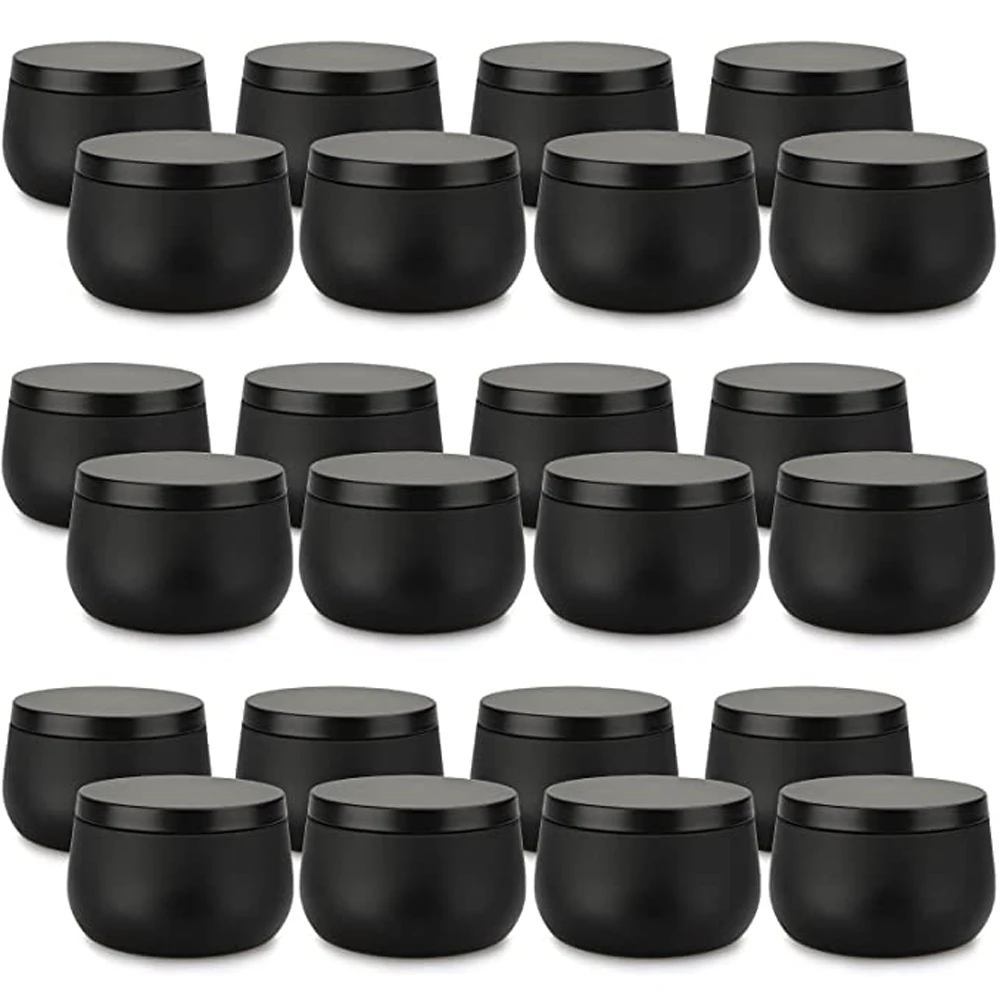 24 Pack 8 Oz Large Size Empty Candle Tins Containers With Lid Wholesale Black Metal Candles