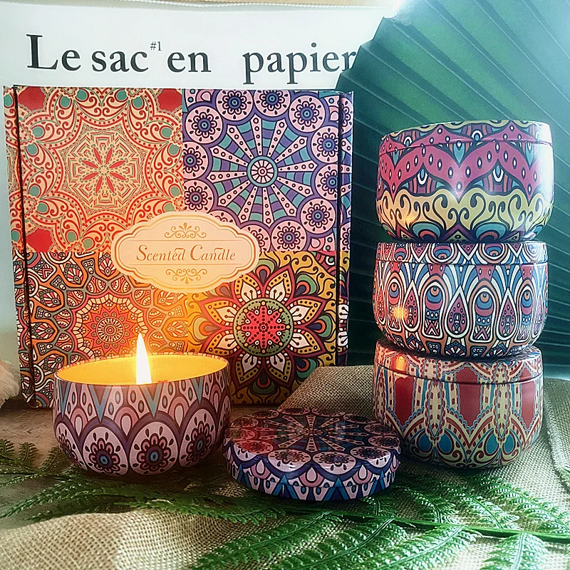 4pcs Gift Box Set Retro Iron Tin 120g Soy Wax Scented Candles Set Home Birthday Party