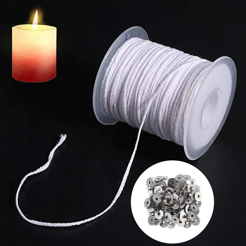 61m Roll 200feet Candle Wick Cotton Candle Woven Wick Metal Holder For Diy Candle Making Material