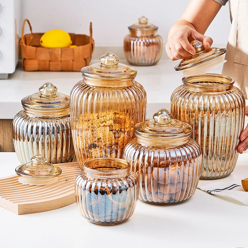 Amber Food Grade Sealed Glass Jar Storage Bottle Pickle Jar Tea Honey Storage Box Storage Glass