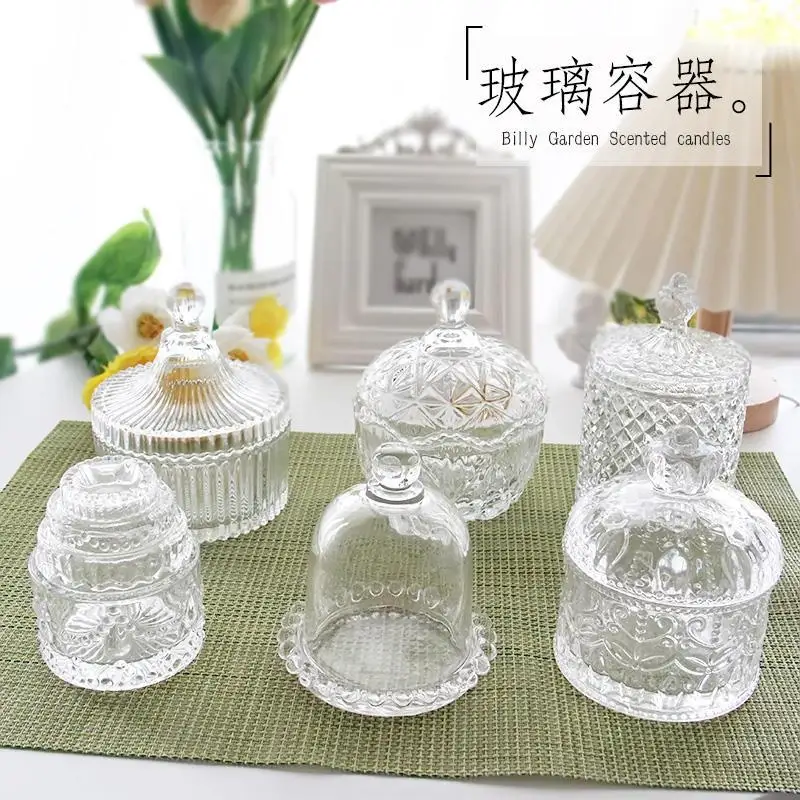 French Glass Aromatic Candle Diy Candle Household Candle Jar Bottle Candle Container With Cover Candle Making