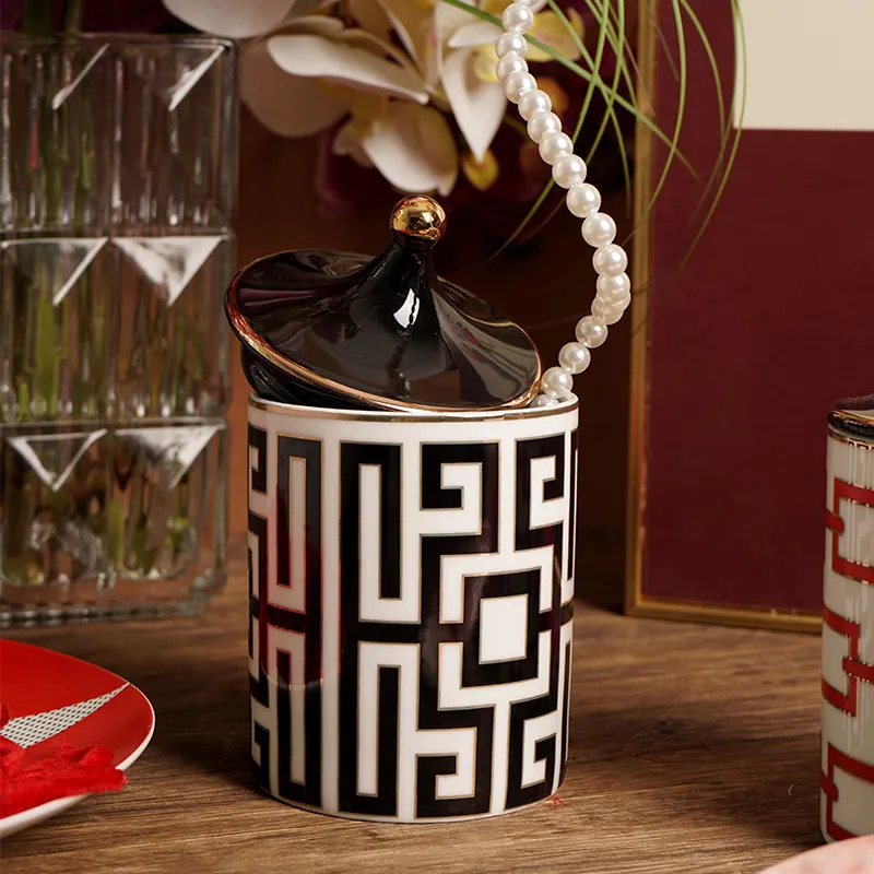 Gold Plated Stripe Ceramic Storage Jar Home Scented Candle Bottle Wedding Candy Gift Jar Cosmetic Jewelry