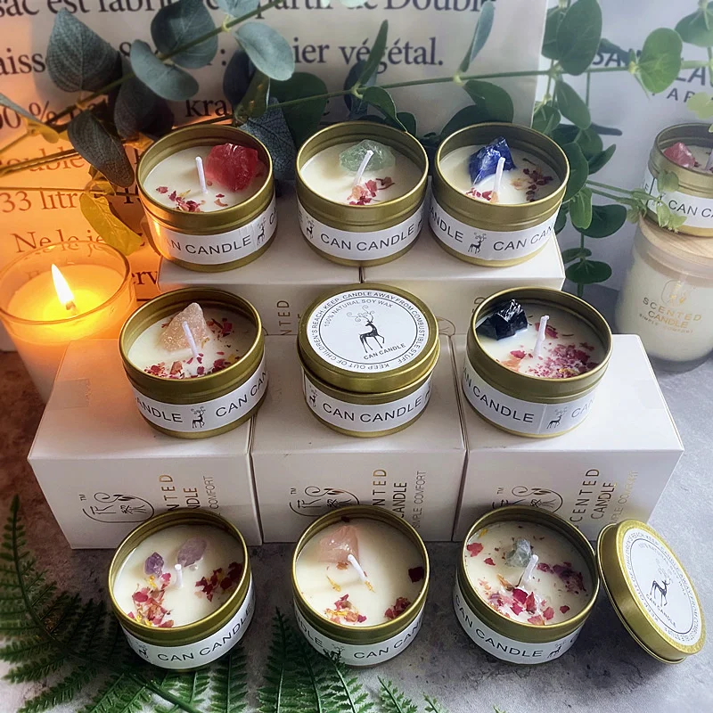 Scented Long Lasting Soy Candles Crystal Stone Dried Flower Fragrance Smokeless Fragrance Candle For Home Decorstion 21